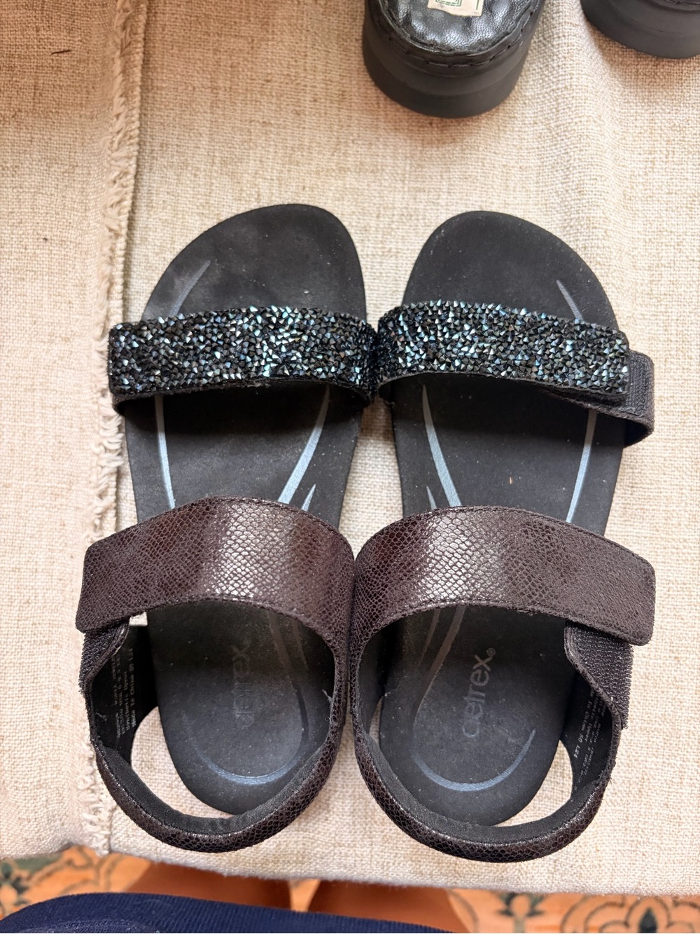 Aetrex Black Women's Sandals with Sparkle Strap